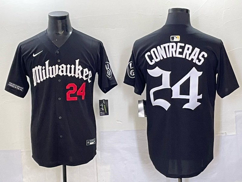 Men Milwaukee Brewers #24 Contreras black Nike MLB 2025 Jersey 002->youth mlb jersey->Youth Jersey